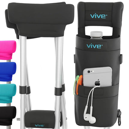 Vive Premium Crutch Pads, Bag, & Hand Grips (5 PCS) - Crutches for Adults Armpit Padding, Hand Grips, Accessories Pouch - Soft Tips Medical Padded Handles for Kids, Men, Women - Lightweight