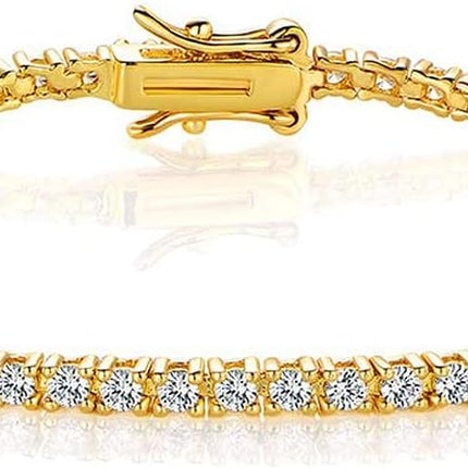 Gemsme 2.0MM Tennis Bracelet for Women and Men, 18K Yellow Gold Plated Round 2mm Cubic Zirconia Classic Tennis Bracelet