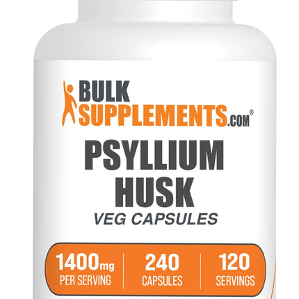 BulkSupplements.com Psyllium Husk Capsules - Psyllium Supplement, Psyllium Husk Fiber - Vegan & Gluten Free, 240 Veg Capsules (Pack of 1)