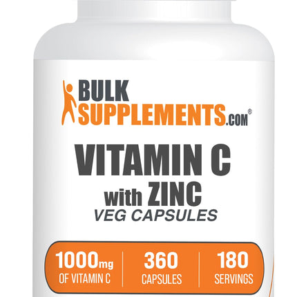 BulkSupplements.com Vitamin C with Zinc Capsules - Vitamin C 1000mg & Zinc 15mg, for Immune Support - Vegan, 2 Capsules per Serving, 360 Veg Count (Pack of 1)