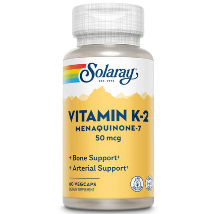 SOLARAY Vitamin K-2 as MK-7 50 mcg - Vitamin K2 MK7 Supplement for Bone Health Support, Vit K2 as Menaquinone for Women and Men - 60 Vegan Capsules