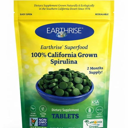 Earthrise Superfood 100% California Grown Spirulina 500mg Tablets (360 Count), Natural Premium Spirulina, Vegan, Gluten Free, Keto Friendly, Non -GMO, High in Vitamins & Minerals