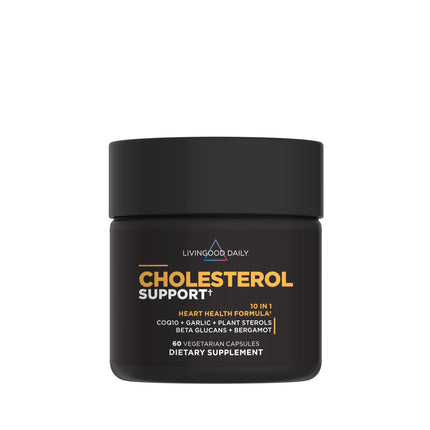 Livingood Daily Cholesterol Support Supplement with Garlic, CoQ10, Vitamin E, Bergamot, Plant Sterols for Body and Heart Health Support, Supports LDL and Triglycerides, Gluten Free, Vegan, 60 Capsules
