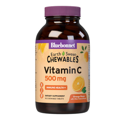 Bluebonnet Nutrition EarthSweet Vitamin C 500 mg Powerful Antioxidant Protection & Immune Health Support Supplement - Maximum Absorption - Gluten-Free, Vegan - Flavor - Chewable Tablets Orange, 90 Count (Pack of 1)