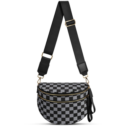 Checkered Nylon Crossbody Bag Bum Bag for Women Mom Spacious Checkered Crossbody Purses Shoulder Handbag
