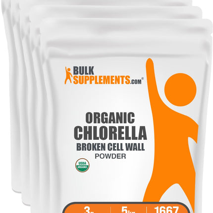 BulkSupplements.com Organic Chlorella Powder - Broken Cell Wall, Green Superfood Powder, Chlorella Supplement - Gluten Free, 3g per Serving, 5kg (11 lbs) (Pack of 5)