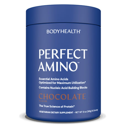 BodyHealth PerfectAmino Powder - BCAA and EAA Powder for Pre and Post Workout - Amino Acid Energy Drink for Men and Women to Support Lean Muscle and Recovery - Chocolate - 60 Servings