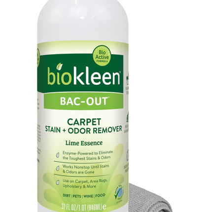 Biokleen Bac-Out Natural Stain Remover for Clothes - Use on Laundry, Diapers, Wine, Carpets, and More, Enzymatic, Plant-Based, 32 Oz With Micro-Fiber Cleaning Towel Included