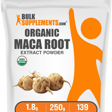 BulkSupplements.com Organic Maca Root Extract Powder - Organic Maca Powder, Nutritional Supplement - Vegan & Gluten Free, 1.8g of per Serving, 250g (8.8 oz) (Pack of 1)