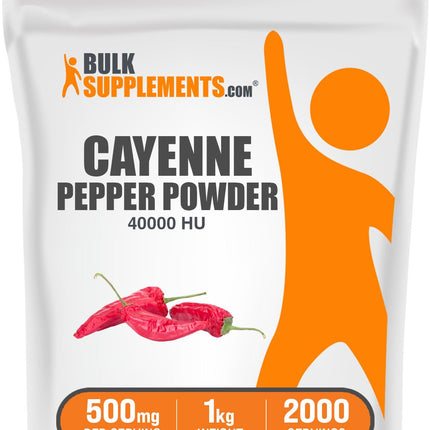 BulkSupplements.com Cayenne Pepper 40000 HU Powder - Capsaicin Supplements, Cayenne Pepper Powder - Vegan & Gluten Free, 500mg per Serving, 1kg (2.2 lbs) (Pack of 1)