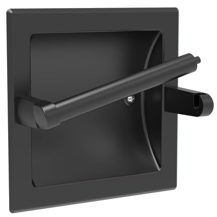 WZKALY Matte Black Recessed Toilet Paper Holder for Large Rolls, Pivoting Black Toilet Paper Holder Wall Mount Stainless Steel, in Wall Toilet Paper Holders Black, Bathroom Toilet Paper Wall Holder