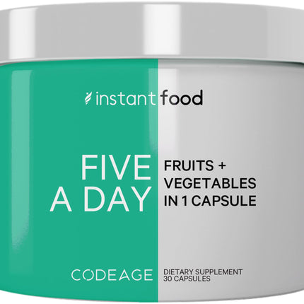 Codeage Instantfood Five A Day – Fruits & Vegetables Capsule Supplement – Whole Food Phytonutrients – 15 Fruits and Veggies Blend - Vegan, Non-GMO – 30 Capsules