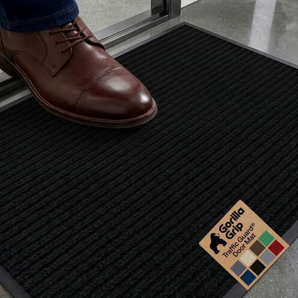 GORILLA GRIP Traffic Guard Indoor Outdoor Heavy Duty Door Mat, 29x17 Black