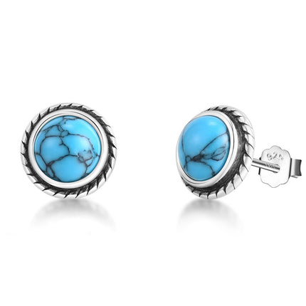 BRAYEG 925 Sterling Silver Turquoise Stud Earrings, Hypoallergenic Turquoise Earrings for Women, Classic Circle Gemstone Earrings for Women Gift