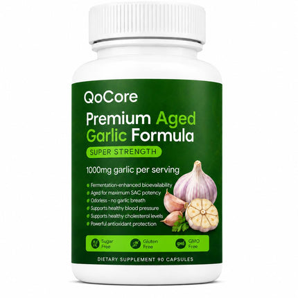 Plantriva QoCore Aged Black Garlic, Odorless Garlic Supplement, 1000mg Garlic per Serving with SAC, Daily Wellness Capsules for Adults, 90 Capsules