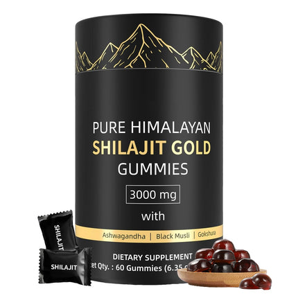 Shilajit Gummies for Men and Women, Himalayan Shilajit Gummies, 100% Natural Gold Grade Shilajit Riched with Ashwagandha Fulvic Acid & 85+ Trace Minerals, No Added Sugar, Vegan, Non-GMO - 60 Gummies