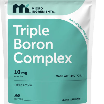 Micro Ingredients Triple Boron Complex 10mg Per Serving, 360 Softgels with MCT Oil | Boron Supplement for Men & Women | Boron Glycinate, Citrate & Aspartate Triple Action Formula | Non-GMO Gluten Free
