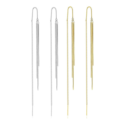Ckeureri Threader Dangle Earrings for Women Dazzling Tassel Long chain Drop Earrings for Your Wedding and Prom(Gold Silver 2 Pair Pack)