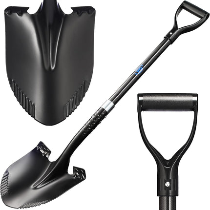 CKG Carbon Garden Shovel for Digging 43 Inches, Cold Steel Heavy Duty Gardening Shovel with Round Blade and Comfortable D Grip Spade Shovel for Gardening, Landscaping, Construction, Round Blade