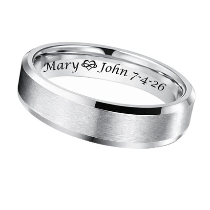 Personalized Men’s Silver Ring – Custom Engraved Wedding Band with Beveled Edge – Free Engraving in Any Language - Ships from USA