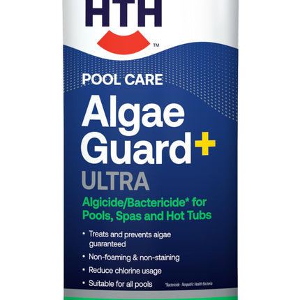 HTH 67244 Swimming Pool Care Algae Guard Ultra - Long Lasting Formula, Eliminates & Prevents Green, Black, and Mustard Algae, Fast Acting & Effective Swimming Pool Chemical, 32oz
