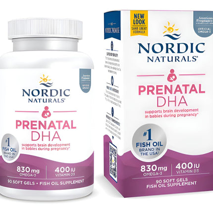 Nordic Naturals Prenatal DHA, Unflavored - 90 Soft Gels - 830 mg Omega-3 + 400 IU Vitamin D3 - Supports Brain Development in Babies During Pregnancy & Lactation - Non-GMO - 45 Servings