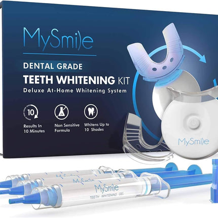 MySmile Teeth Whitening Kit with LED Light, 10 Min Non-Sensitive Fast Teeth Whitener with 3 Carbamide Peroxide Whitening Gel, Helps to Remove Stains from Coffee, Smoking, Wines, Soda, Food