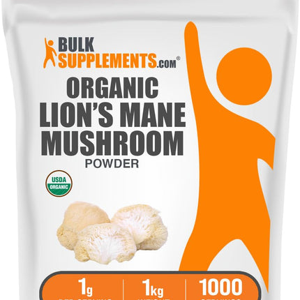 BulkSupplements.com Organic Lions Mane Mushroom Powder - Lions Mane Powder, Mushroom Supplement - Vegan & Gluten Free, 1g per Serving, 1kg (2.2 lbs) (Pack of 1)