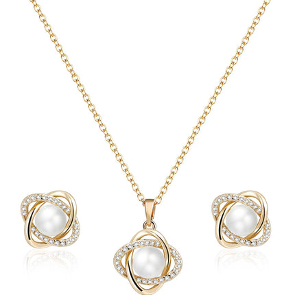 Teppdfann 14K Gold Plated Pearl Jewelry Set for Women - Matching Pearl Necklace and Earring Set with Wrapped Design, June Birthstone Jewelry Set for Gift
