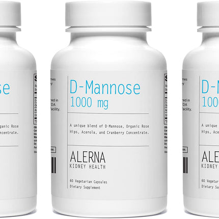 Alerna Kidney Health D-Mannose Capsules 1000 mg Dietary Supplement with Cranberry Concentrate, Organic Rose Hips & Acerola Extract – Daily Wellness Capsules – 60 Vegetarian Capsules (Pack of 3)