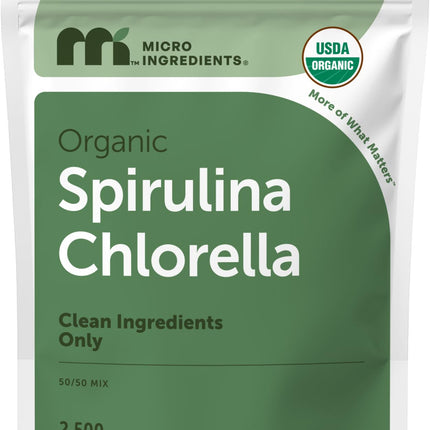 Micro Ingredients Organic Spirulina Chlorella Mini Tablets, 2,500 Tablets (8 Month Supply) | 50/50 Algae Blend | No Fillers, Non-GMO