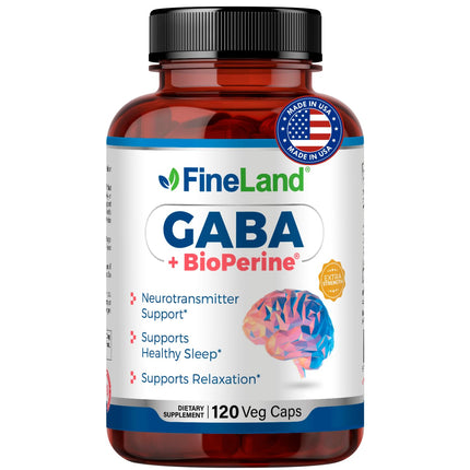 FineLand GABA + BioPerine® – Gamma-Aminobutyric Acid Supplement for Relaxation & Daily Calm | Supports Emotional Well-Being, Vegan – 120 Capsules, Made in USA