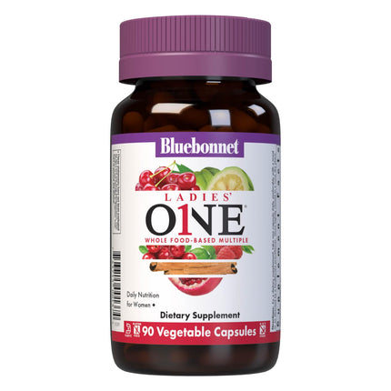 Bluebonnet Nutrition Ladies One Vegetable Capsule, Whole Food Multiple, K2, Organic Vegetable, Energy, Vitality, Non-GMO, Gluten Free, Soy Free, Milk Free, Kosher, 90 Vegetable Capsule, 3 Month Supply