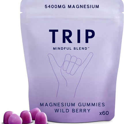 TRIP Magnesium Citrate Gummies Infused with L Theanine, Vegan, Sugar Free Magnesium Supplement for Adults, 180mg per Serving, On The Go Gummy, Wild Berry Flavor, 1 Bag - 60 Count