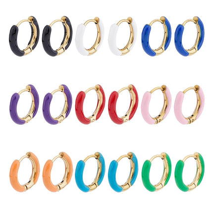 DICOSMETIC 9 Pairs Enamel Hoop Earring 15-16mm Colored Hoop Earrings 18K Gold Plated Huggie Hoops Earrings Small Cute Statement Earring Stainless Steel Fashion Jewelry Set for Women