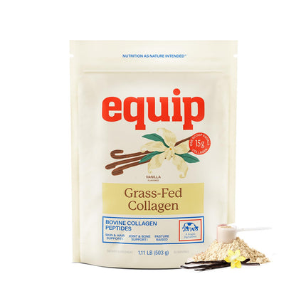 Equip Foods Grass Fed Collagen Powder | Hydrolyzed Bovine Collagen Peptides with Amino Acids | Prime Beef Collagen for Healthy Joints, Skin & Nails | Non-GMO, Paleo Friendly | 30 Servings, Vanilla
