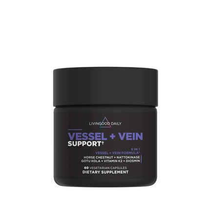 Livingood Daily Vessel & Vein Support, Circulation & Vein Support Supplement with Diosmin, Horse Chestnut, Nattokinase, Gotu Kola & Vitamin K2, Vascular & Vein Health Formula, Gluten Free, 60 Capsules
