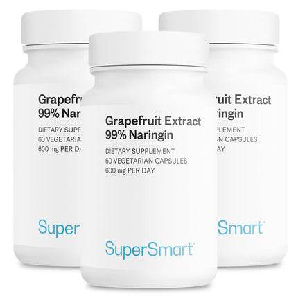 Supersmart - Grapefruit Extract 600mg per Day (99% Naringin) - High Potency GSE Supplement | Non-GMO & Gluten Free - 60 * 3 Vegetarian Capsules