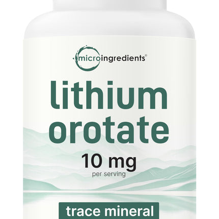 Lithium Orotate 10mg, 240 Veggie Capsules | 5mg Per Capsules | High Bioavailability Trace Mineral | Healthy Aging, Brain Supplement, & Mood Support | Non-GMO, Gluten Free