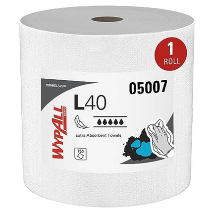 WypAll PowerClean L40 Extra Absorbent Towels, Jumbo Roll 750 Sheets (05007)