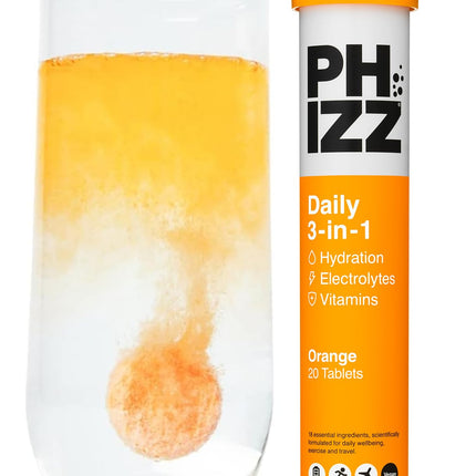 Phizz Electrolyte Multivitamin Rehydration Tablets - 19 Vitamins & Minerals, Energy Boost (Orange, 20 Tablets)