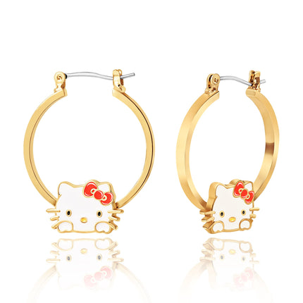 Hello Kitty Hoop Earrings for Women Official License, Gold Tone