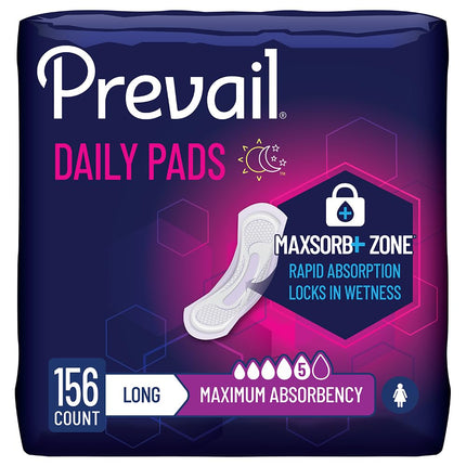 Prevail Incontinence Bladder Control Pads for Women, Maximum Absorbency, Long Length, 39 Count (Pack of 4)