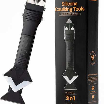 Saker Silicone Caulking Tool 3-in-1 Grout Removal Tool and Sealant Finishing Scraper with Stainless Steelhead, Caulk Remover and Seam Repair Kit for Bathroom, Kitchen, Floor, Window and Sink Joints