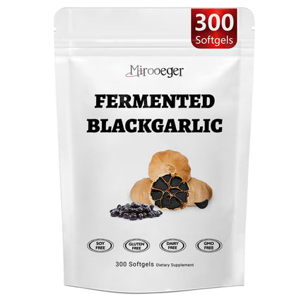 Mirooeger Odorless Aged Black Garlic Capsules Softgel | 300 Count Organic Garlic Supplement for Heart & Immune Support | 2 Years Aged Garlic Extract | Non-GMO