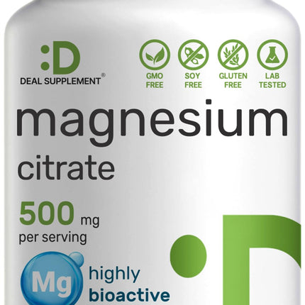DEAL SUPPLEMENT Magnesium Citrate 500mg, 240 Capsules | Easily Absorbed, Purified Trace Mineral – One a Day, Non-GMO