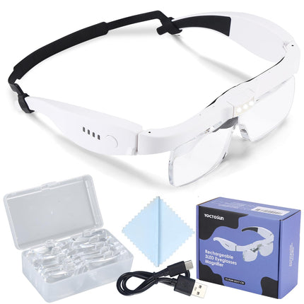 YOCTOSUN Magnifying Glass with Light, 0.75X-4.0X Magnifying Glasses, Head Magnifier Glasses with 3 LED Lights and 5 Lenses, Rechargeable Hands Free Headset Magnifier for Close Work Crafts Jewelry