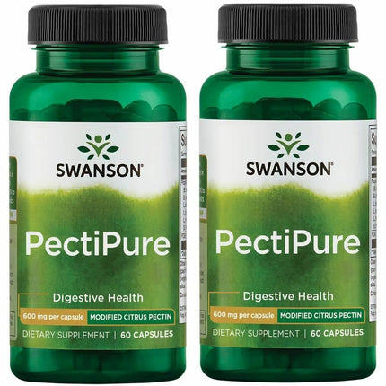 Swanson PectiPure Modified Citrus Pectin Cellular and Digestive Health Supplement for Wellness-Conscious Adults - 82% Galacturonic Acid (60 Capsules, 600 mg Each, 2 Pack)