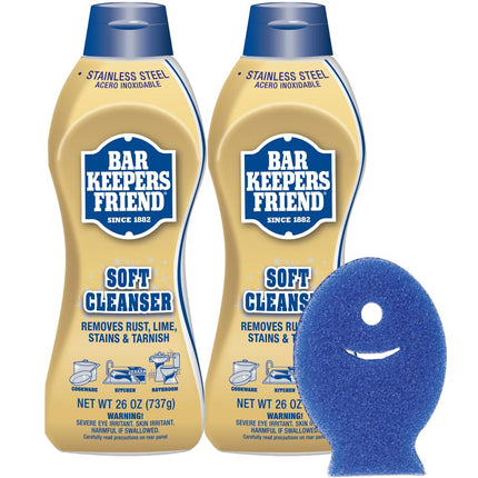 Bar Keepers Friend Soft Cleanser Liquid, 26 oz x 2, Multipurpose Surface Cleaner for Rust Stains, Soap Scum & Grease from Stainless Steel & More