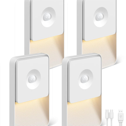 GOODEA Rechargeable Motion Sensor Night Lights for Stairs, Magnetic Stair Lights Indoor, Warm Dimmable Night Light for Hallway,Bathroom,Bedroom,Closet(4 Pack)